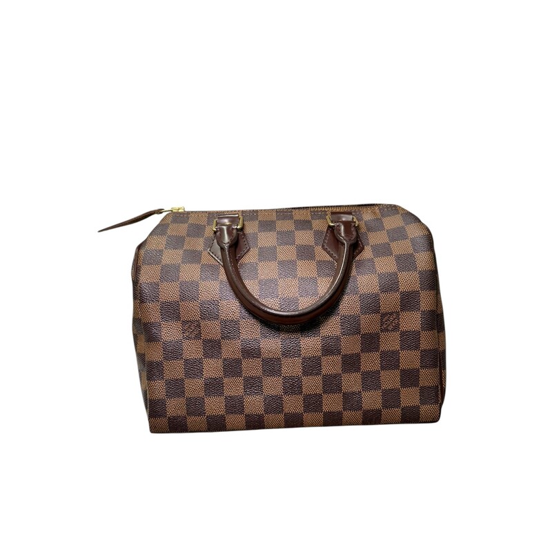Louis Vuitton Speedy Damier Ebene<br />
<br />
Size: 25<br />
<br />
Date Code:SP0076<br />
<br />
Dimensions:9.8 x 7.5 x 5.9 inches<br />
                        (Length x Height x Width)<br />
<br />
In excellent condition.<br />
<br />
Does come with original dust bag. No box.
