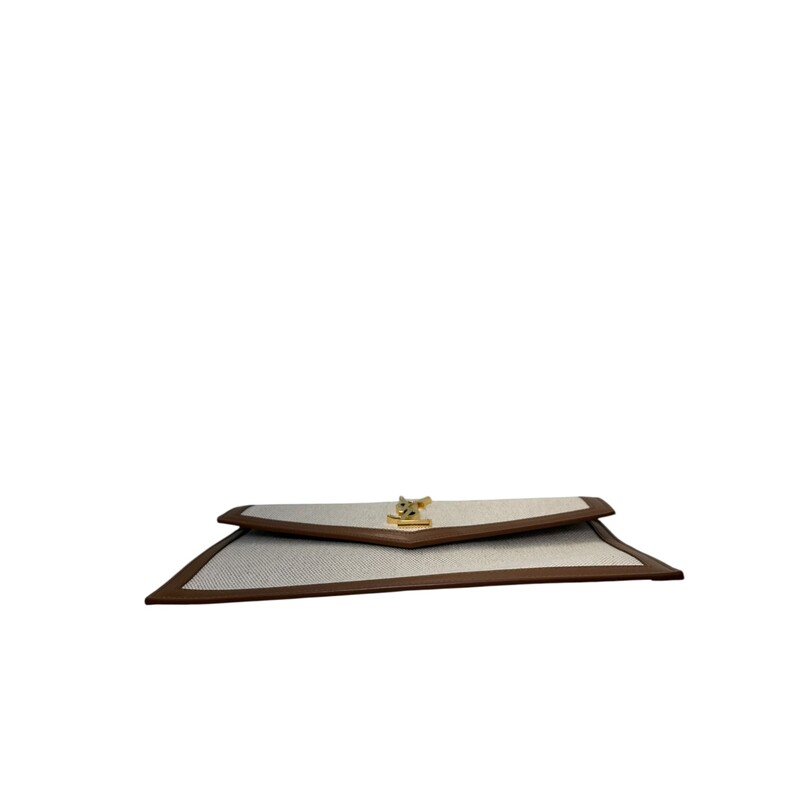 Saint Laurent Uptown Canvas Envelope Clutch<br />
<br />
Serial Code: TCT565739.0721<br />
<br />
Dimensions: 10 L X 6 H inches<br />
<br />
In excellent condition. Faint sctraching on hardware.<br />
<br />
Comes with original dust bag. No box.