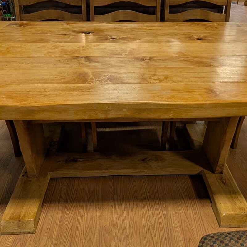 Knotty Alder Trestle Base, Blond, 6 Chairs
63w x 37d x 30h