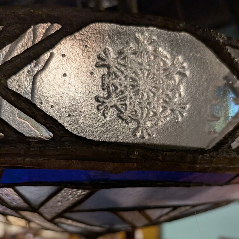 Stained Glass Iridescent, Skiers, Snowflakes
22w x 22h