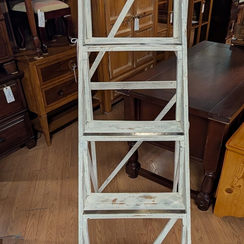 Vintage Ladder, White, Shabby with Metal Accent
13w x 41d x 68h