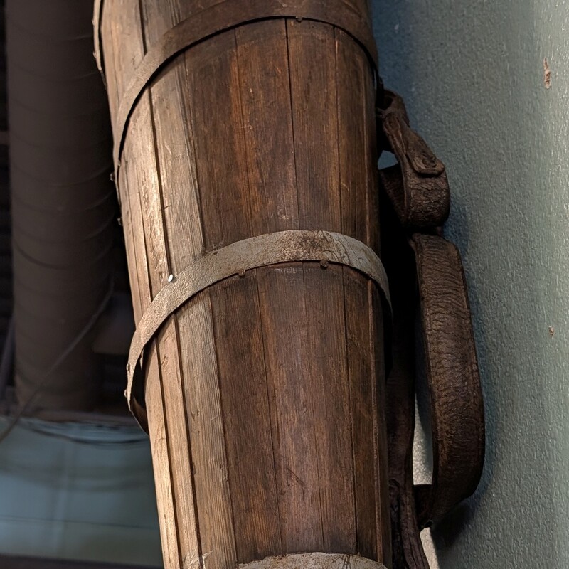 French Grape Hod 1900, Oak, Metal, Leather Straps
7-18w x 13d x 47h