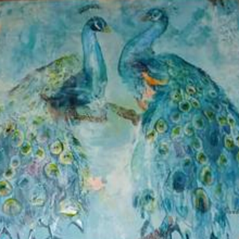 2 Peacocks On Canvas