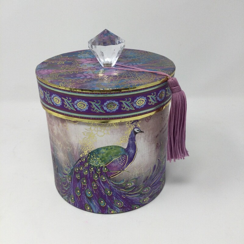 Bejeweled Peacock Container,
Purple/Multi,
Size: 7 X 6 In