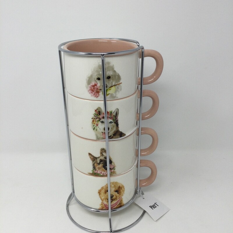 Pier 1 Stackable Mugs Dog,
Pink/Multi,
Size: Set Of 4