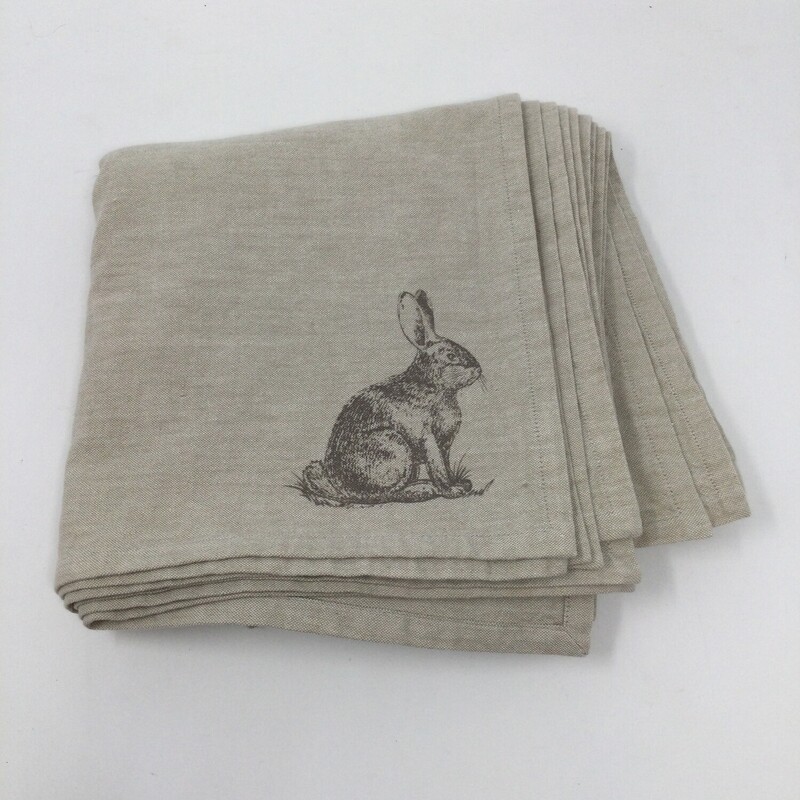 Rabbit Motif Cotton Napkins,
Greige,
Size: Set Of 8