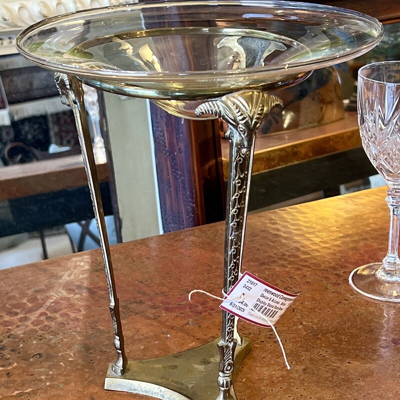 Bowl Brass Pedestal, Rams Head,
Size: 10H
