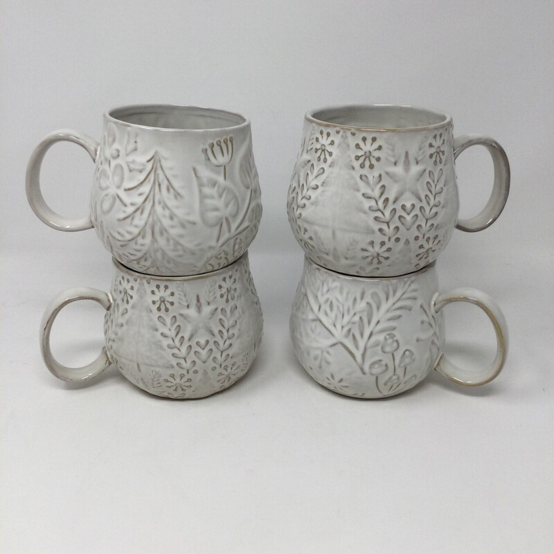 Forest Motif Mugs,
Beige,
Size: Set Of 4
