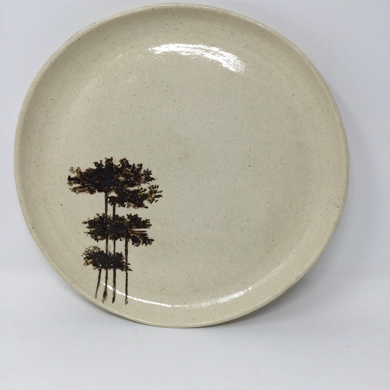 Tree Pottery Platter,
Cream/Brown,
Size: 11 In