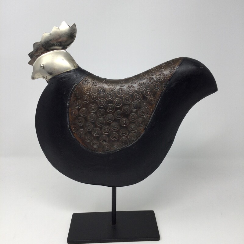 Wood & Metal Rooster Sculpture,
Brown/Silver,
Size: 14 X 11 In