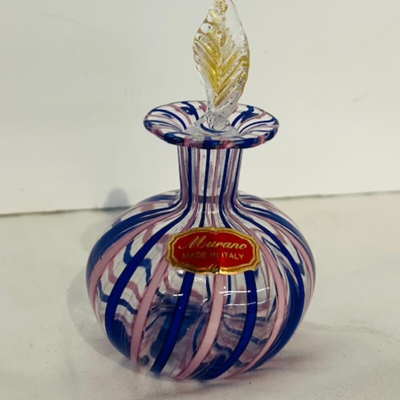 Murano Swirled Perfume Bottle
Blue Clear Pink Gold Size: 2.5 x 4H