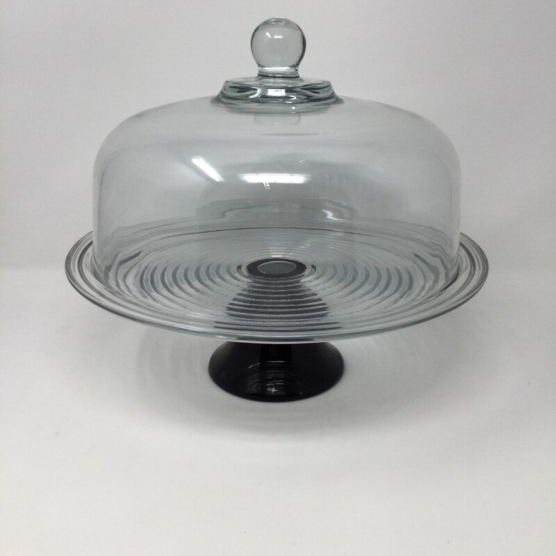 Pedestal Cake Plate & Cover,
Clear/Black,
Size: 11 X 13 In
