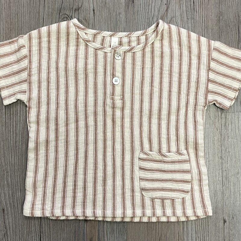 Rylee + Cru Striped Woven Henley  Tee, Amber,
 Size: 6-12M
NEW