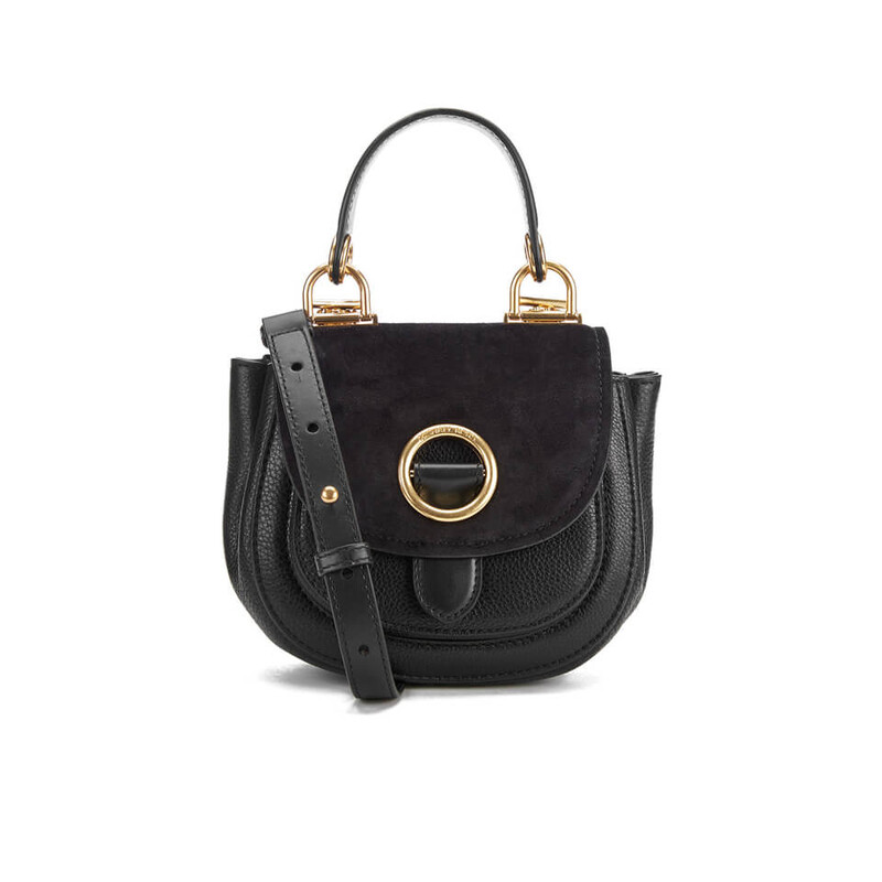 Michael Kors Isadore Saddle Bag
 Black and Gold
 Size: 10x9H