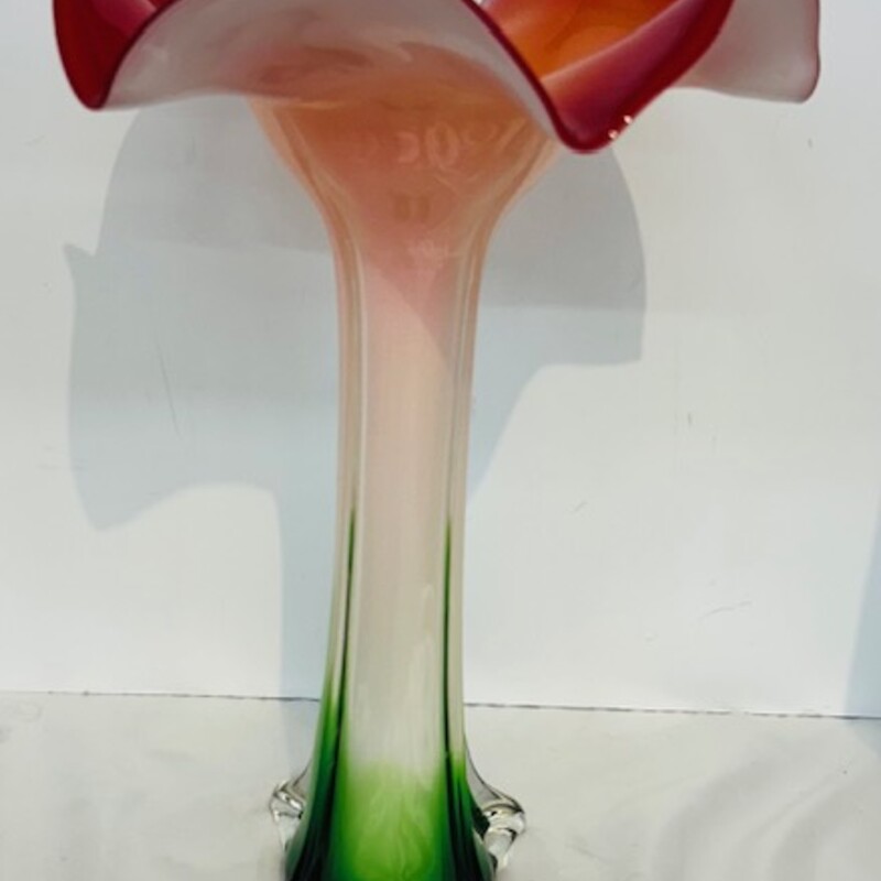 Glass Flower Shape Vase
Red, Orange, Green, White
Size: 9x15H