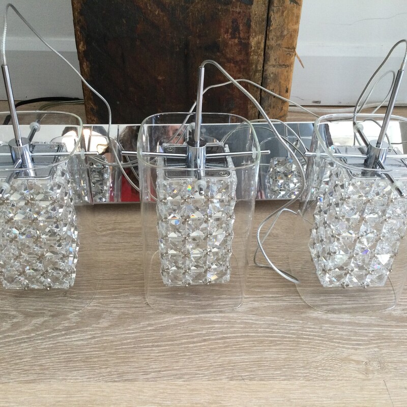 Glass 3 Light Ceiling Mount Fixture,
Silver/Clear,
Size: 29 X 60 In
