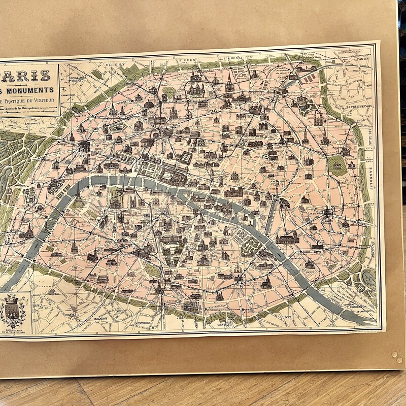Framed photo of Eiffel Tower with Paris Monuments map on back
Size: 20x28