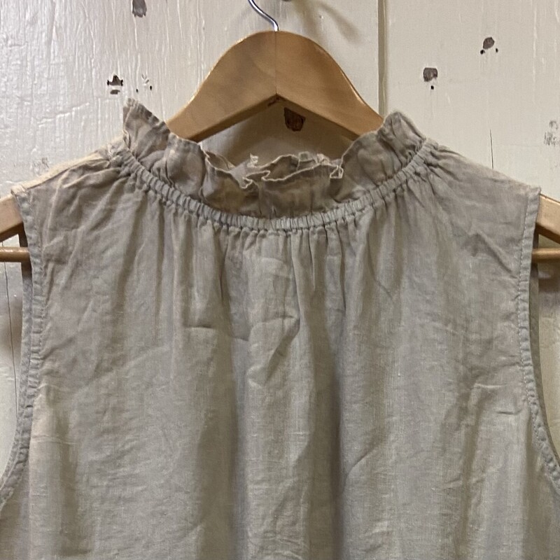 Tan Linen Rff Slvless Top