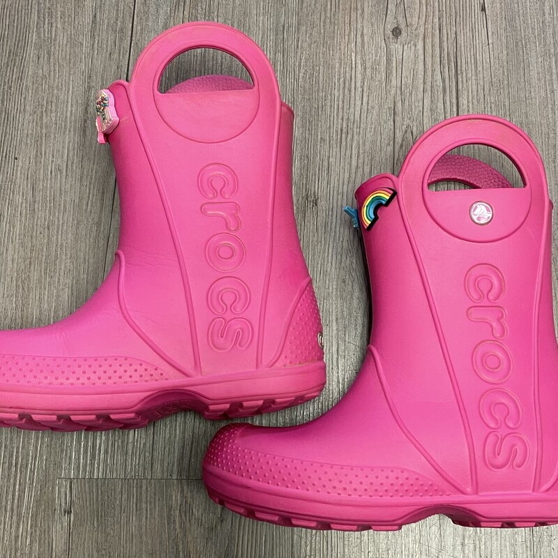 Croc Rain Boots With  Jibbitz, Pink, Size: 1Y