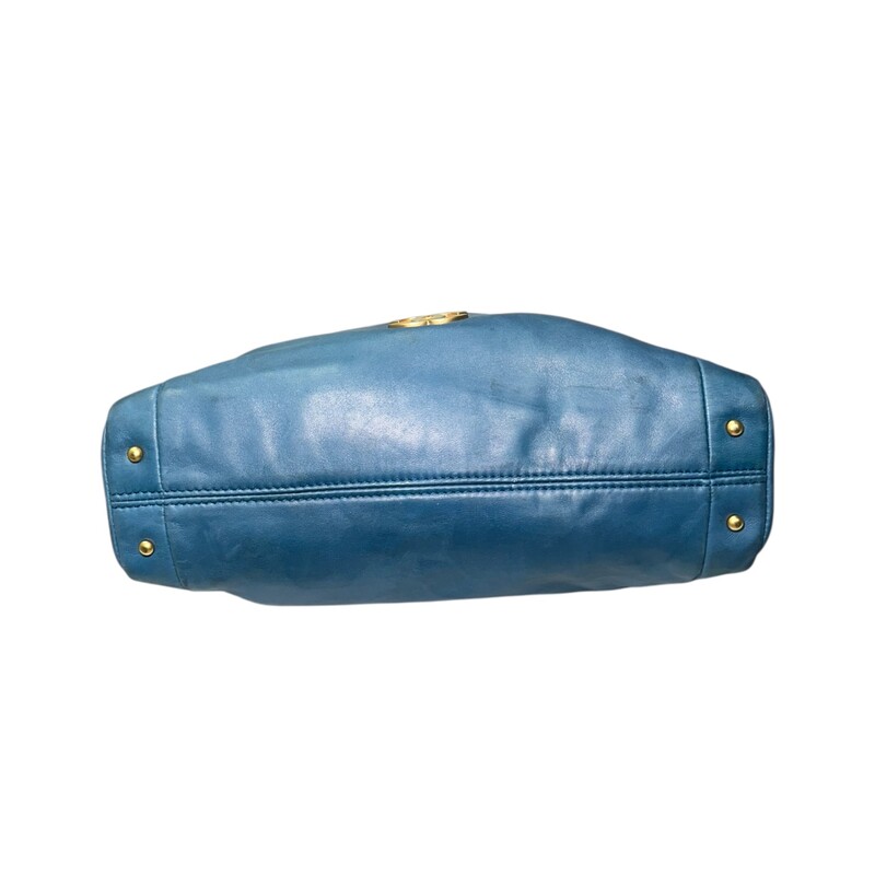 Chanel Olsen Lambskin Small Olsen Shoulder Blue Bag<br />
<br />
Code: 784****<br />
<br />
Dimensions:<br />
Base length: 11.75 in<br />
Width: 3.00 in<br />
Height: 9.50 in<br />
Drop: 7.50 in<br />
<br />
In good condition. Wear throughout the leather of the bag.<br />
<br />
Does not come with the original dust bag or box.