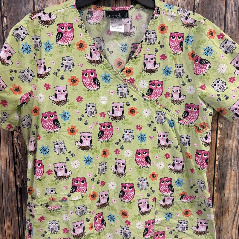 Green Owl Scrub Shirt, Size: Large