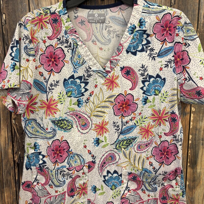White Flower Scrub Shirt, Size: Large