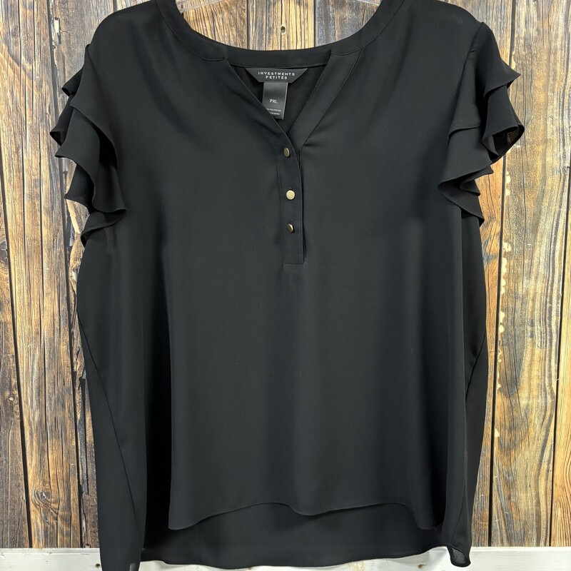 Black Button Ruffle Sleeve Top, Size: P XL