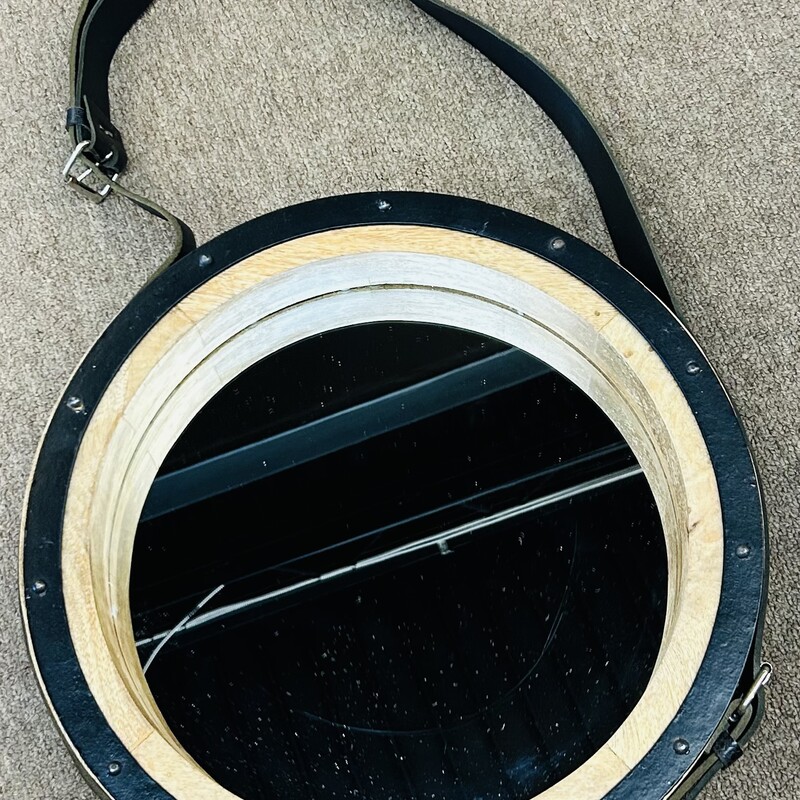 Wood Metal Leather Mirror