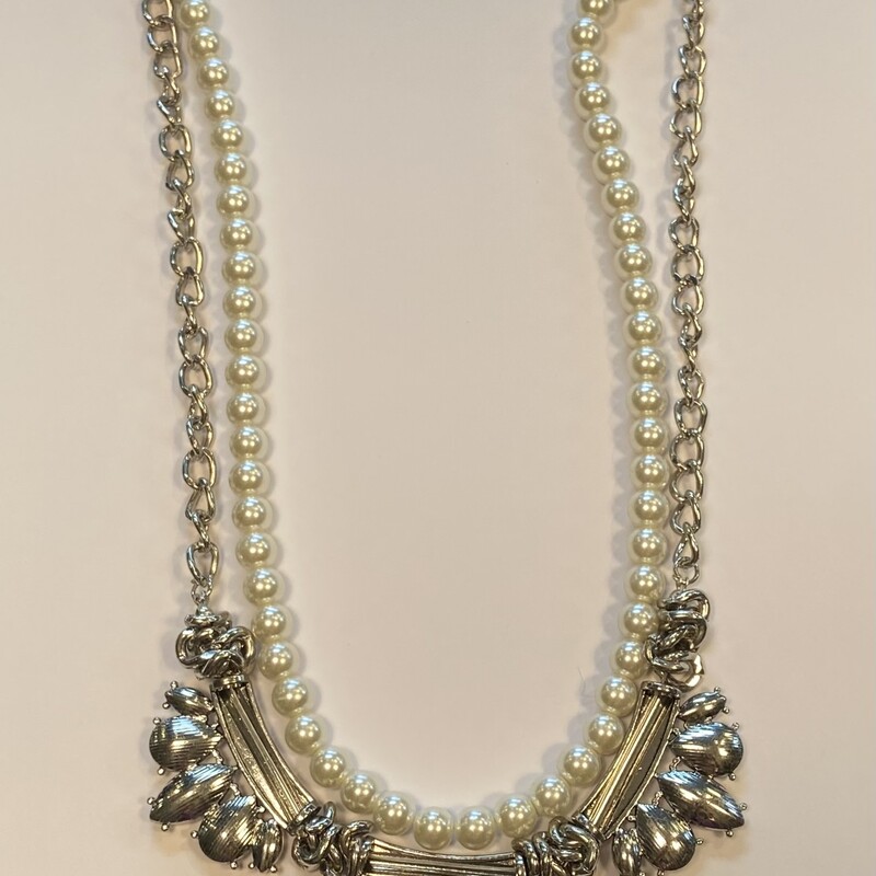 Slv Gem Pearl Necklace<br />
Silver/W<br />
Size: Necklace