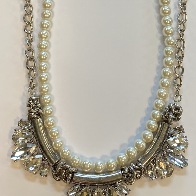 Slv Gem Pearl Necklace<br />
Silver/W<br />
Size: Necklace