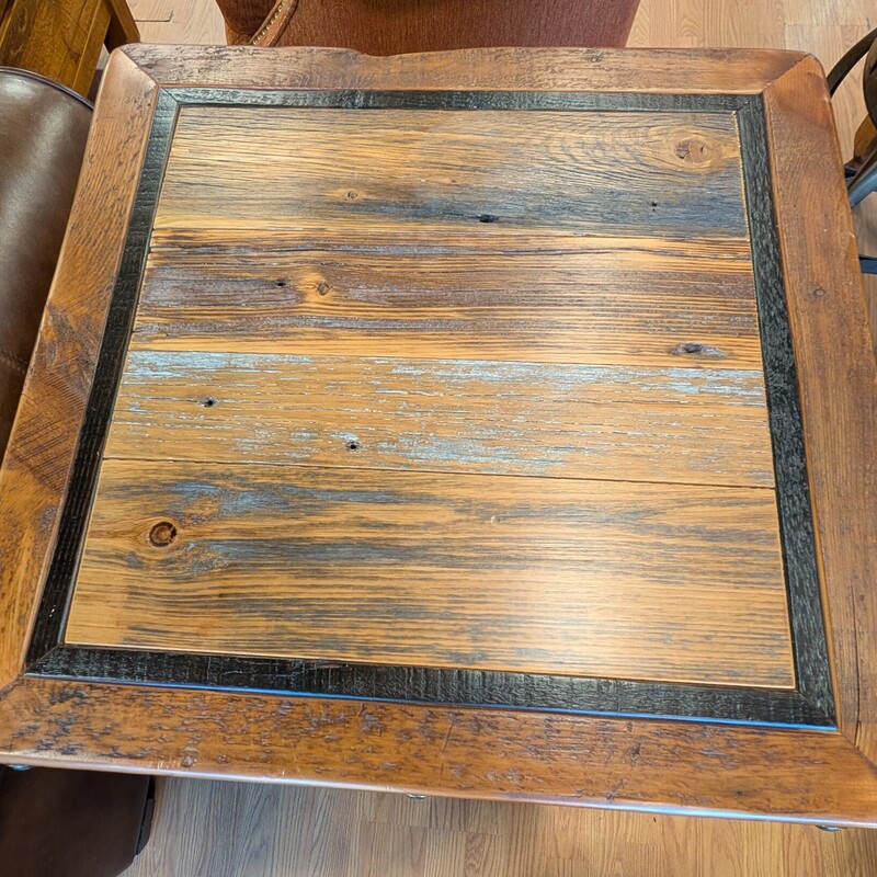 Rustic Wood W/Metal Legs,
24 Square x 26h