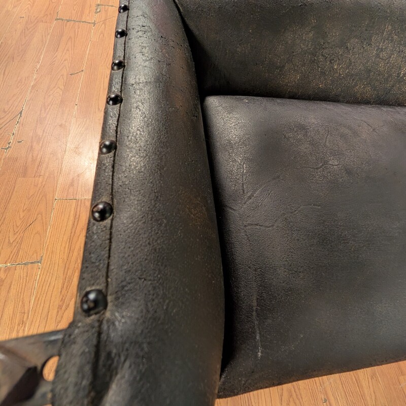 Antique Buggy Seat, Wood, Leather, Black<br />
36w x 17d x 33h