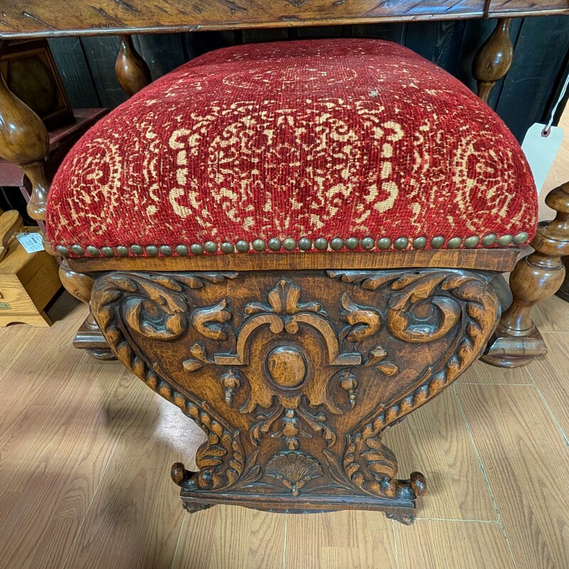 19th Century Walnut Carved Bench, European, Upholstered
26w x 16d x 24h