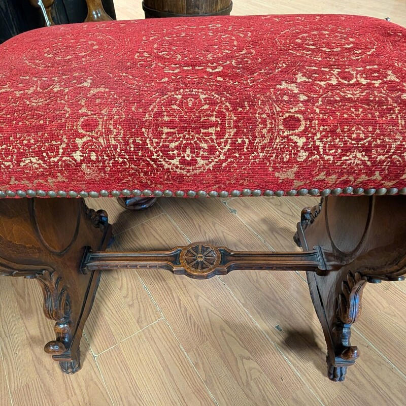 19th Century Walnut Carved Bench, European, Upholstered
26w x 16d x 24h