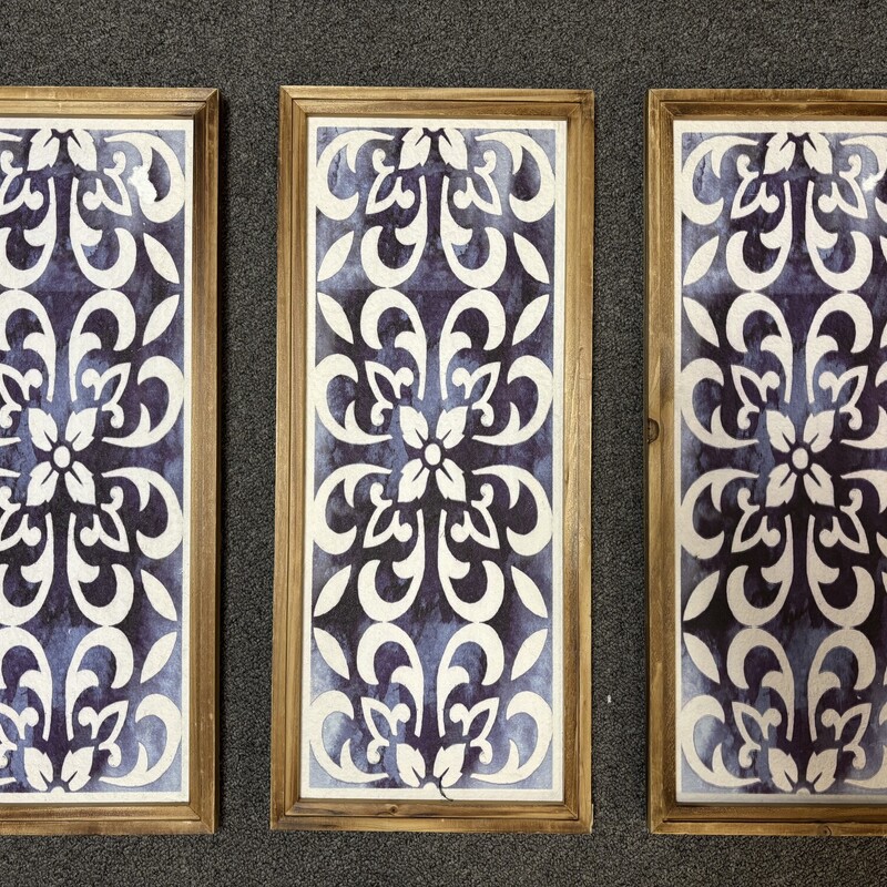 3 PC Blue Floral Wall Decor, Size: 8x20 In