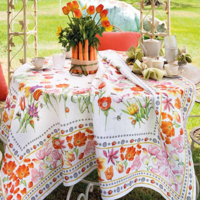 Tessitura Toscana TulipTablecloth
Orange Pink Green Yellow Black Linen
Size: 63x90
Brand: Tessitura Toscana
Made in: Italy
Item colour: 010017 BIANCO
NEW Retail $ 240+
