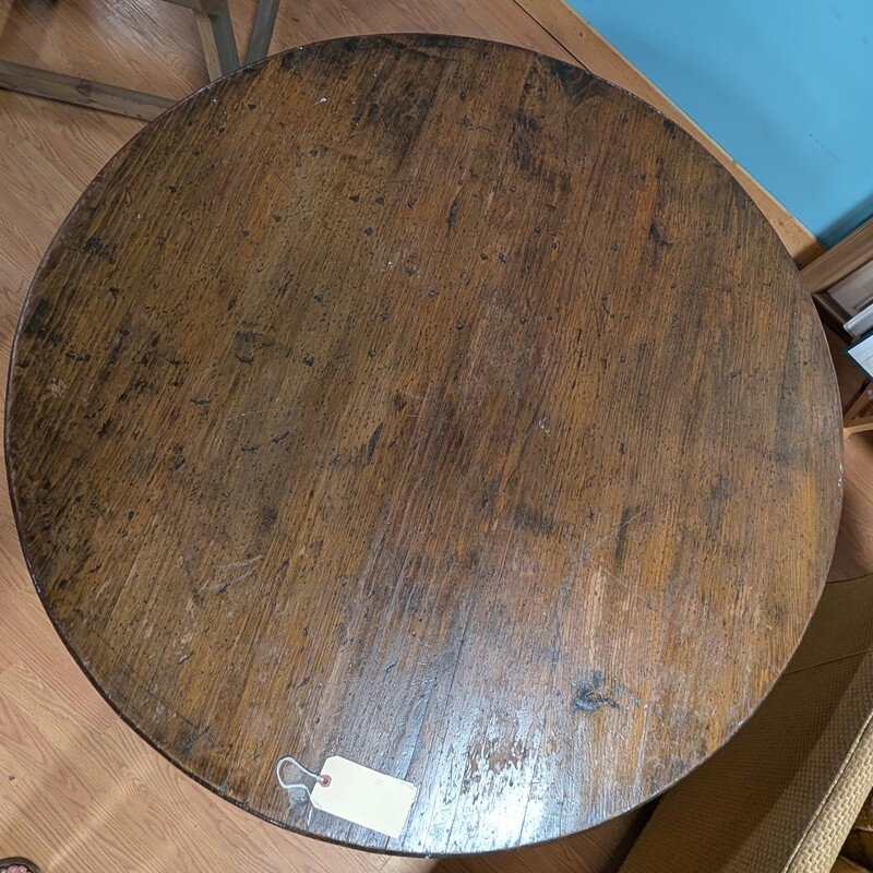 Vintage Carved Round Dining Table, Dark Stain<br />
50in Round