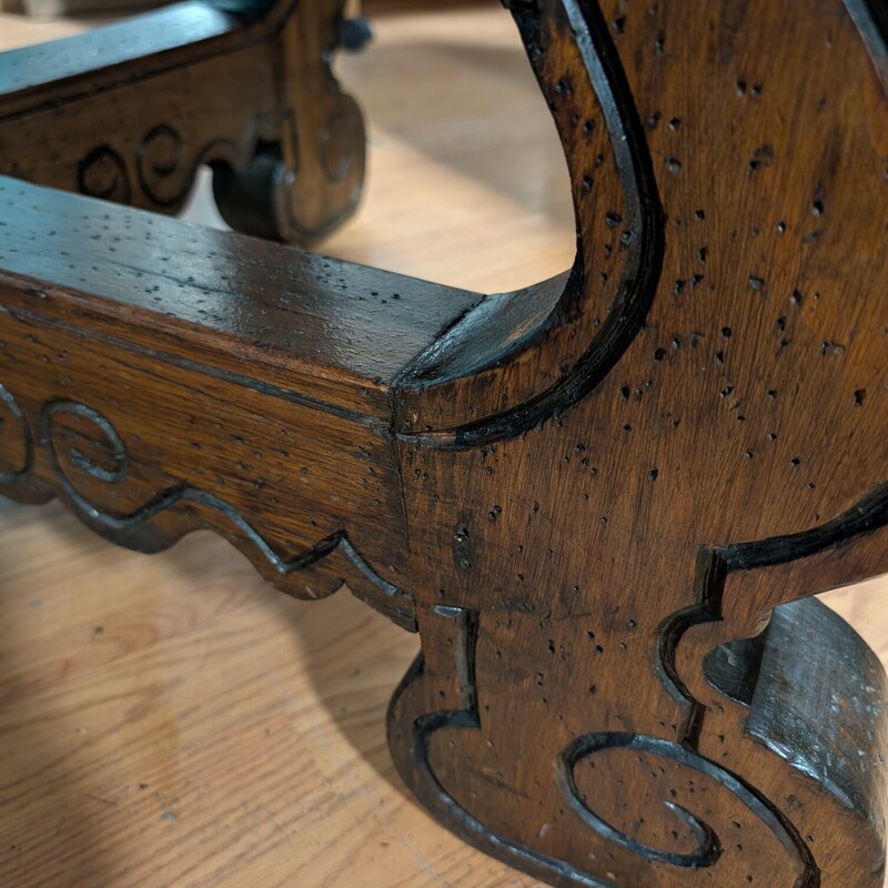 Vintage Carved Round Dining Table, Dark Stain<br />
50in Round