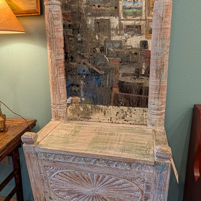Cabinet W/ Mirror Dressing Table, White Washed, India
28.5w x 15d x 80h