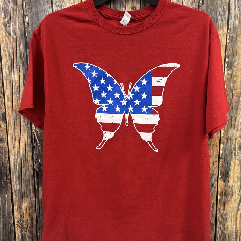 Red Patriotic Butterfly Tee, Size: M