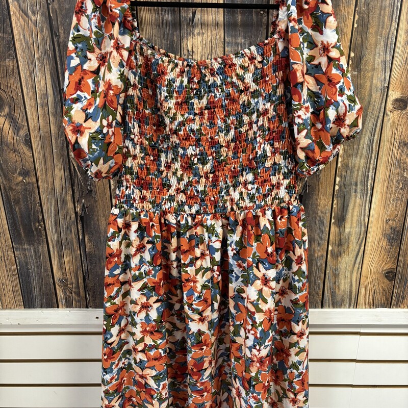 Rust Floral Dress, Size: 4XL