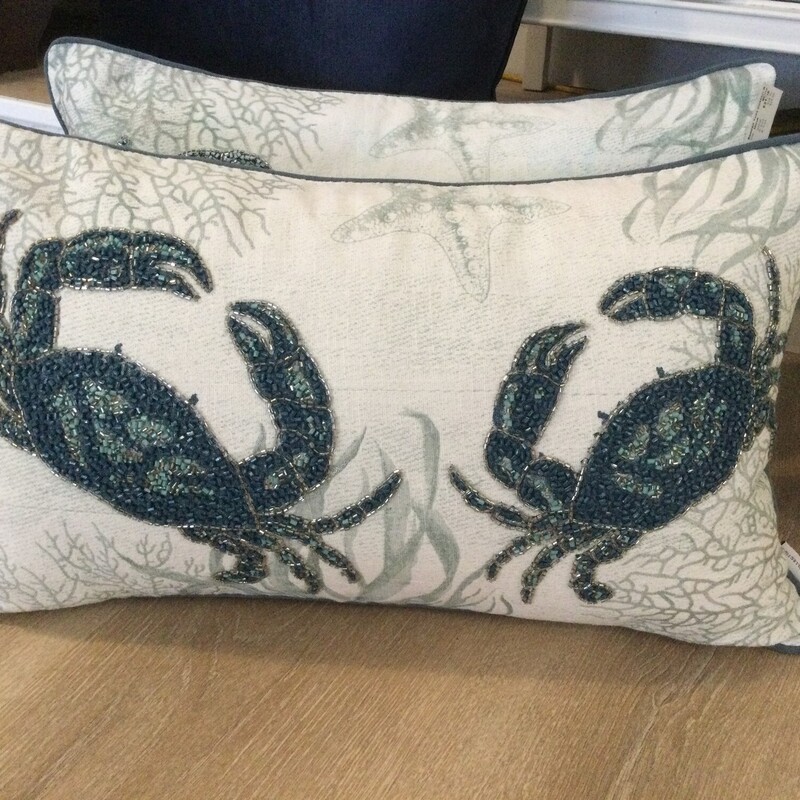 Beaded Toss Cushion
Crab/Beach Motif
Removable Cover
Feather Insert