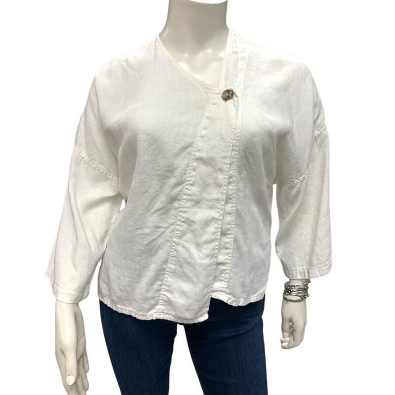 Lady Monica Top 100%linen, White, Size: L