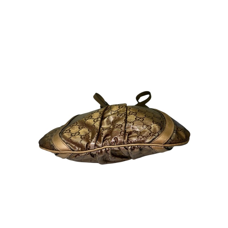 Gucci Abbey Crystal D Ring Metallic  Crossbody<br />
<br />
Style Code: 203257 02026<br />
<br />
Dimensions: 10 L X 8 H inches<br />
<br />
In good condition. Some minor peeling of the canvas, some hardware scratrches and slight discoloration of hardware.<br />
<br />
Does not come with original dust bag or box.