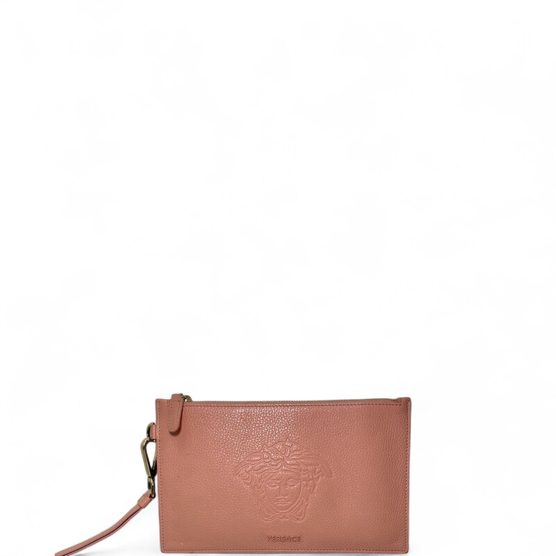 Versace Medusa Logo Wristlet Pouch

Dimensions:10 L x 6 H inches

In very good condition. Scratching on the hardware. Some tarnishing of hardware.Some corner wear.

Comes with the original box. No dust bag.