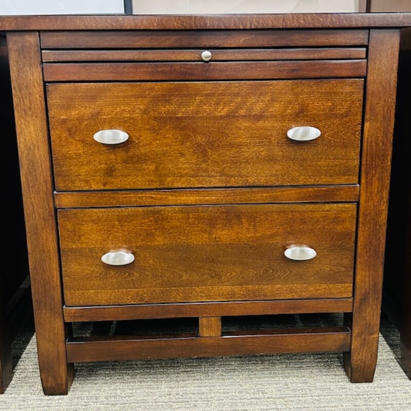 Set Of 2 Wood 2 Drawer Nightstands<br />
Brown Silver Size: 28 x 18 x 29H<br />
Pull out tray on top<br />
Matching dresser sold separately