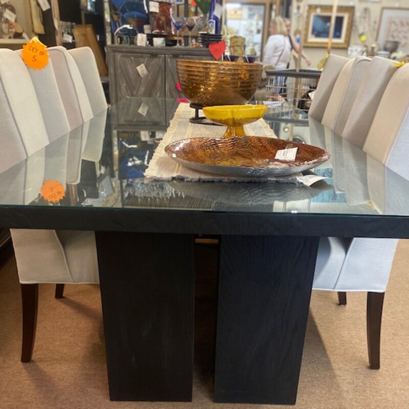 Restoration Hardware Reclaim Black Oak Dining Table<br />
Black Oak  Wood<br />
Size: 96x42x30.5H<br />
Includes Glass Top<br />
Retail Table $5500+ Glass Top $1500=$7K