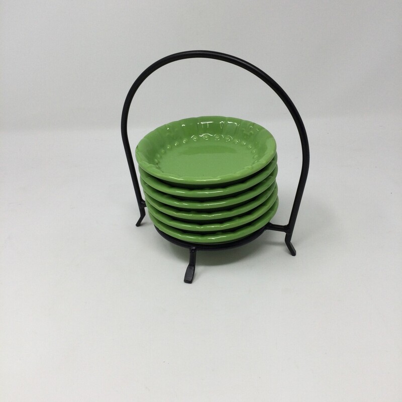 Set 6 4in Snack Plates W/holder, Green