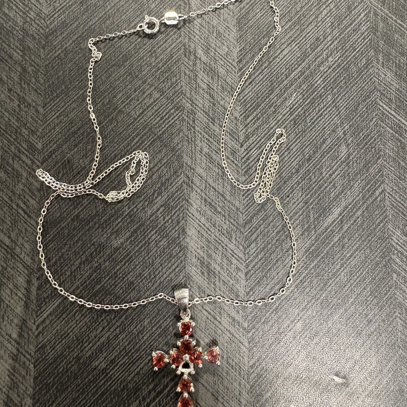 925 Red Stone Cross Neckl