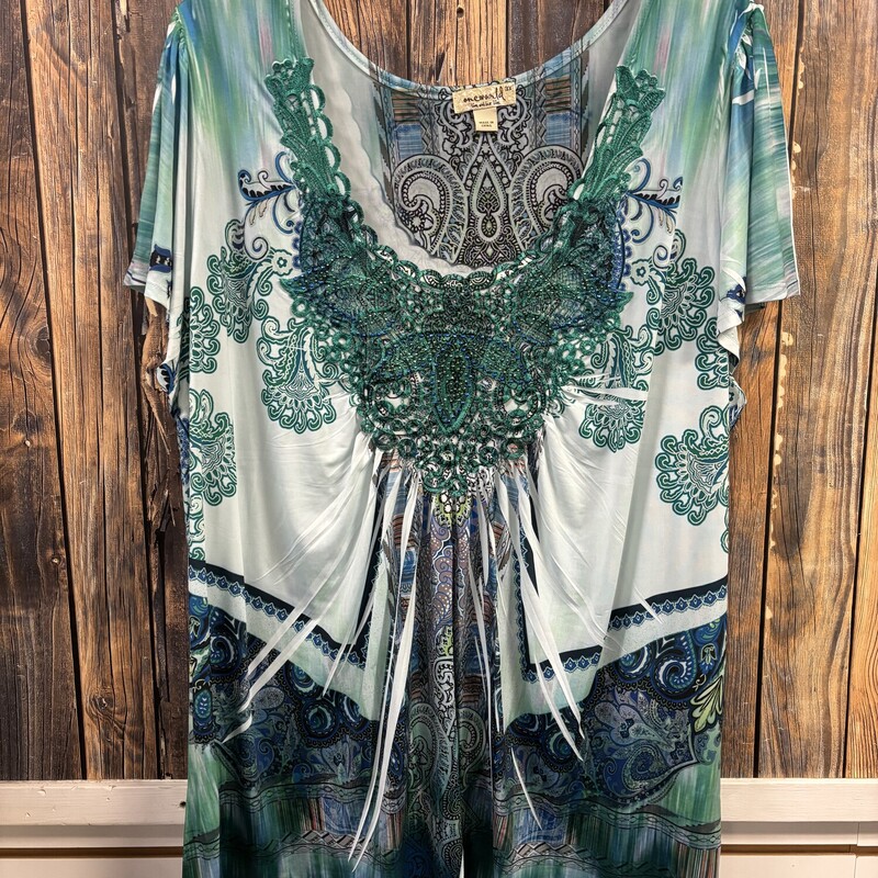 Soft Teal Rhinestone Top, Size: 3X